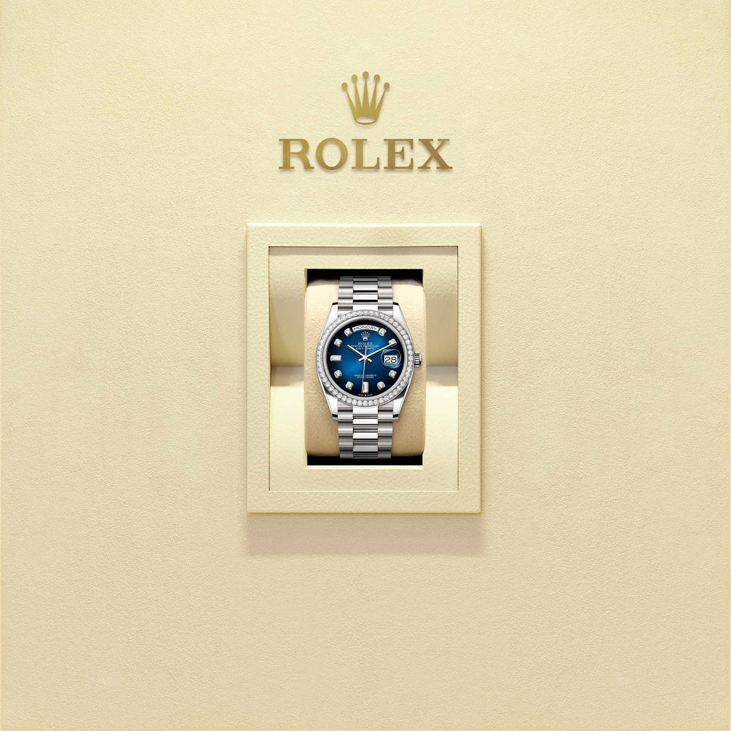 DAY DATE 36mm – Cadran Bleu Glacier – Finition Diamant