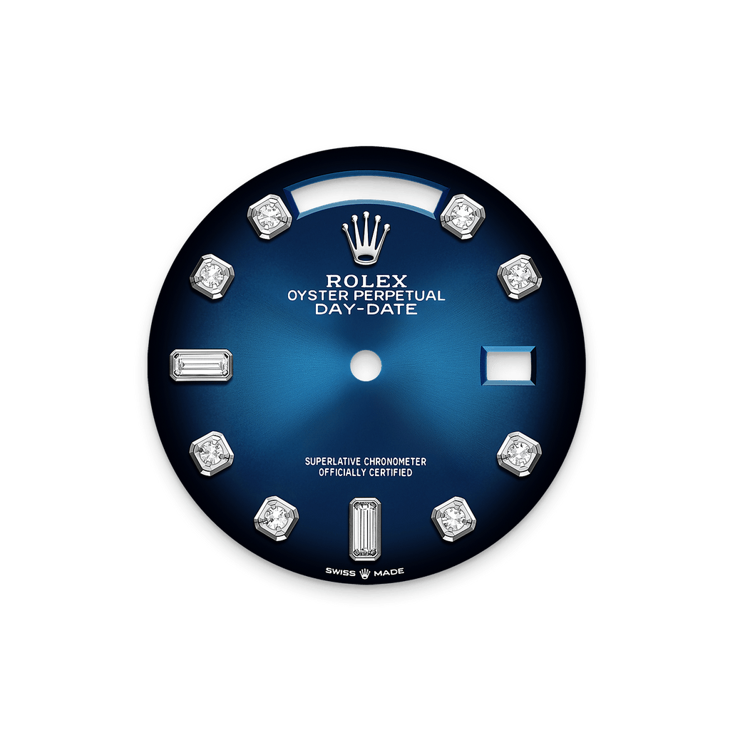 DAY DATE 36mm – Cadran Bleu Glacier – Finition Diamant