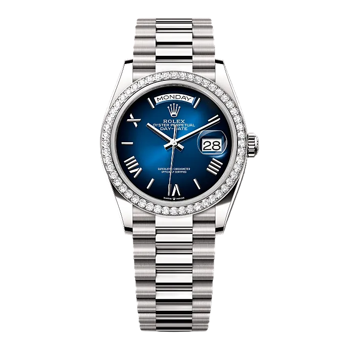 DAY DATE 36mm – Cadran Bleu Profond – Finition Diamant